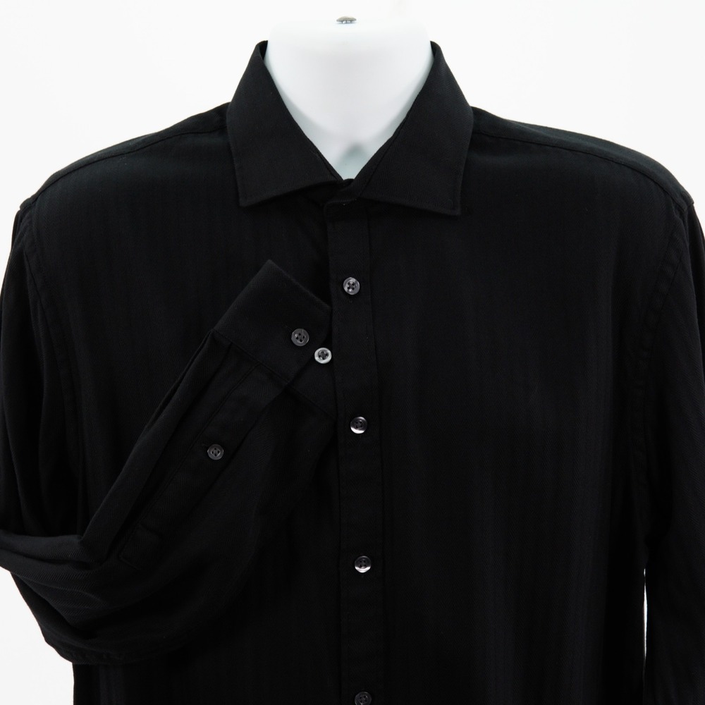 Michael Kors Black Slim Fit Herringbone Collared Dress Shirt 16.5 32/33 Large
